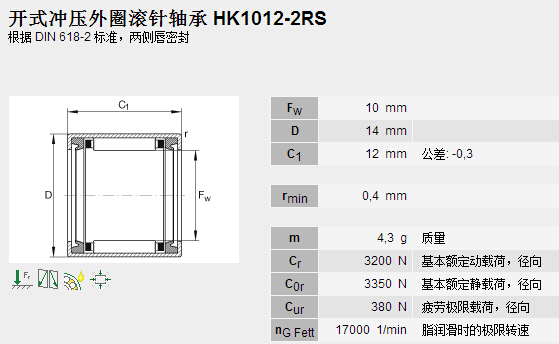 鑫宙國際貿易(上海)有限公司進口HK1012.2RS軸承參數資料